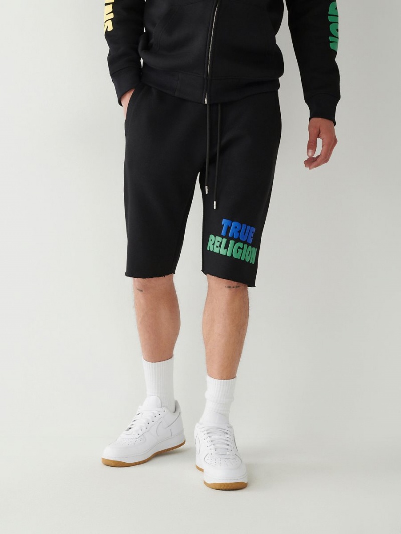 Black True Religion Logo Sweat Shorts | 7340-NVLSI