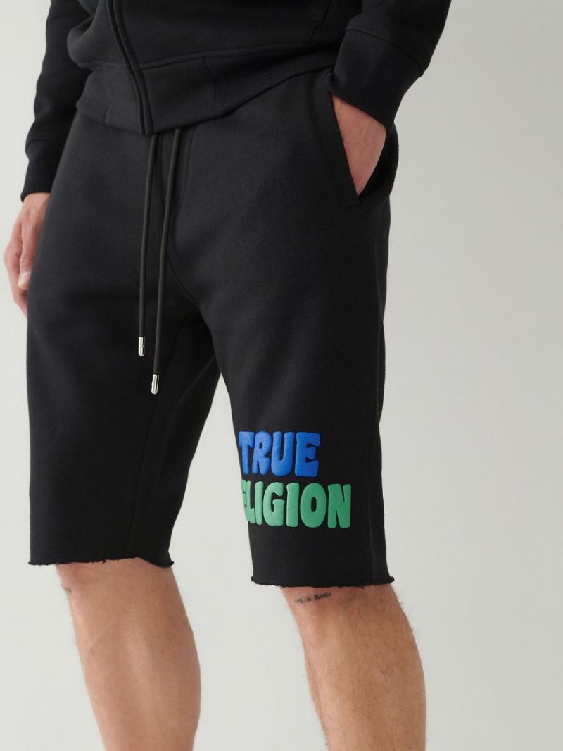 Black True Religion Logo Sweat Shorts | 7340-NVLSI