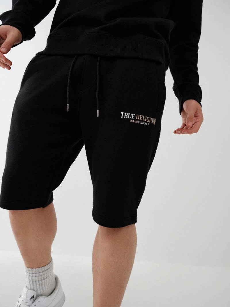 Black True Religion Logo Sweat Shorts | 8637-SPYFH