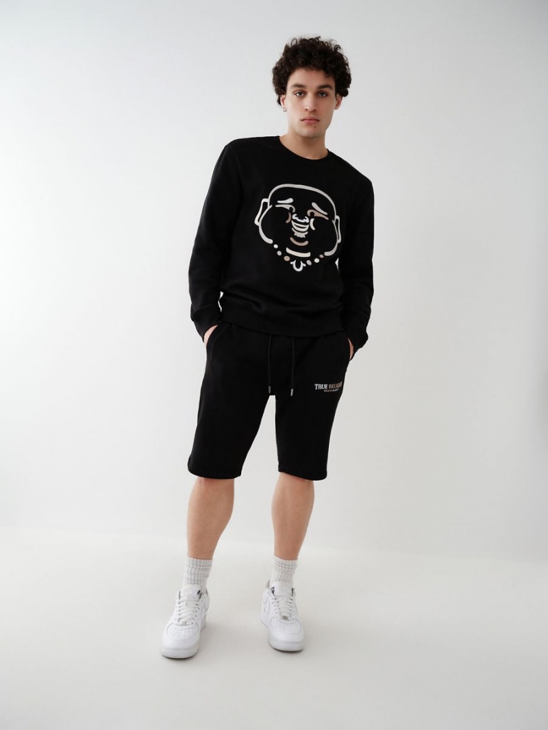 Black True Religion Logo Sweat Shorts | 8637-SPYFH