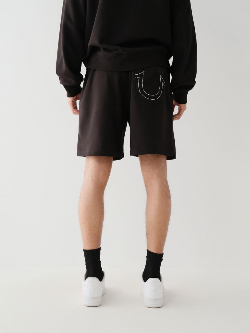 Black True Religion Logo Sweat Shorts | 9325-VSYDE