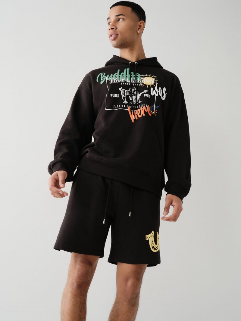 Black True Religion Logo Sweat Shorts | 9325-VSYDE