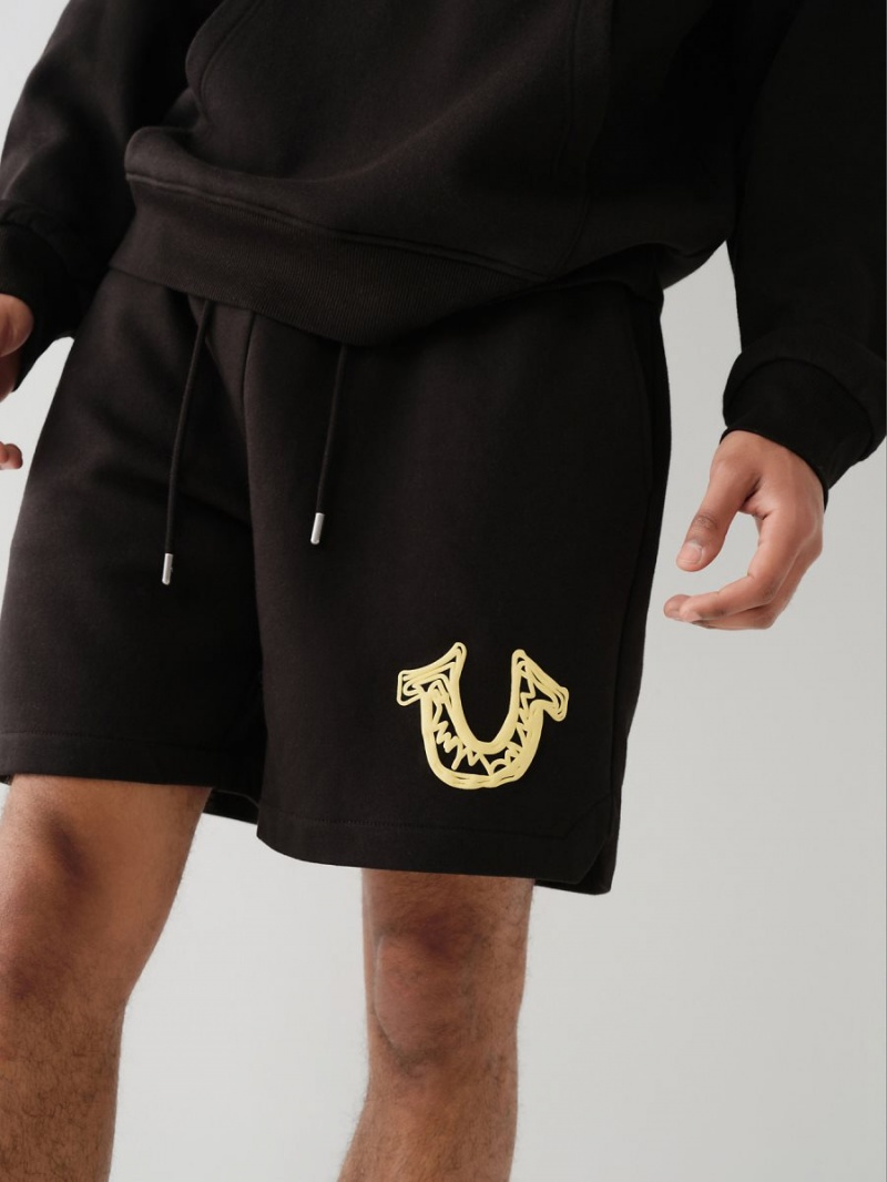 Black True Religion Logo Sweat Shorts | 9325-VSYDE