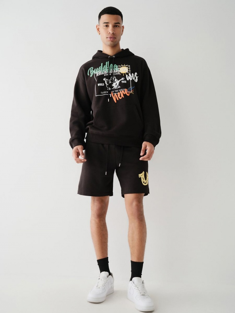 Black True Religion Logo Sweat Shorts | 9325-VSYDE