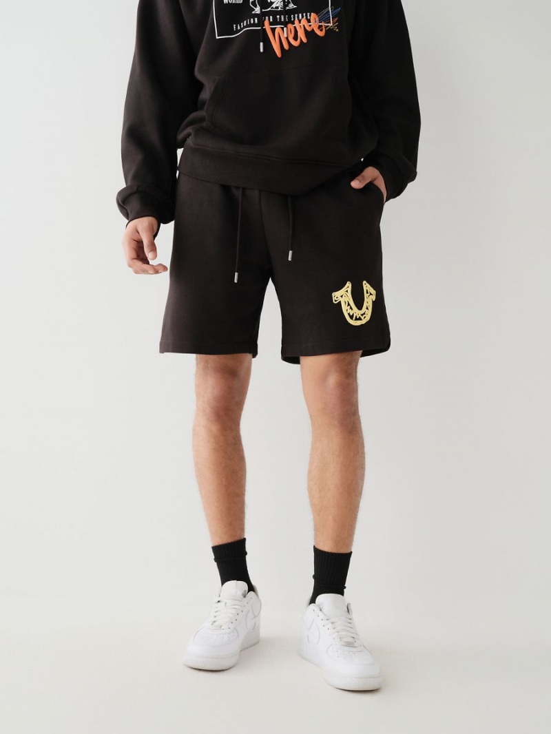 Black True Religion Logo Sweat Shorts | 9325-VSYDE