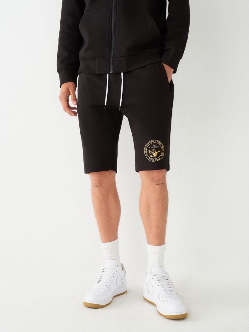 Black True Religion Logo Sweat Shorts | 9653-NRKCP