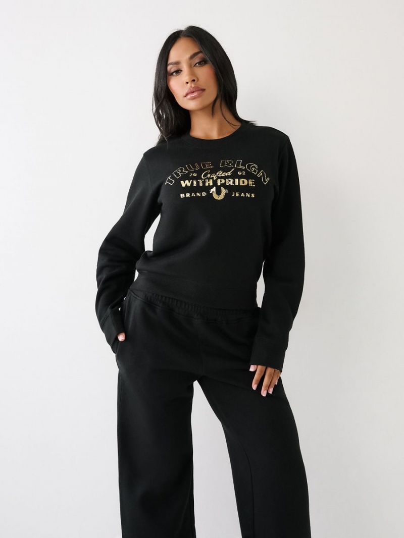 Black True Religion Logo Sweatshirt | 9741-QPUJT