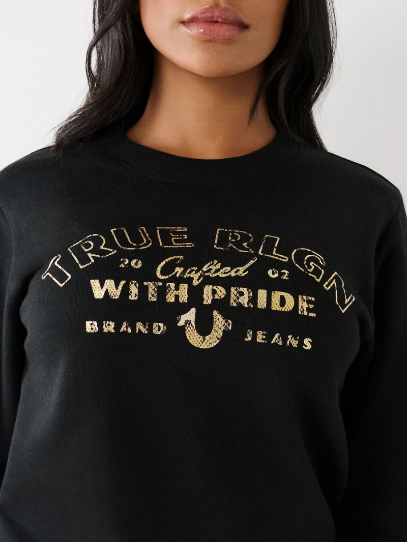 Black True Religion Logo Sweatshirt | 9741-QPUJT