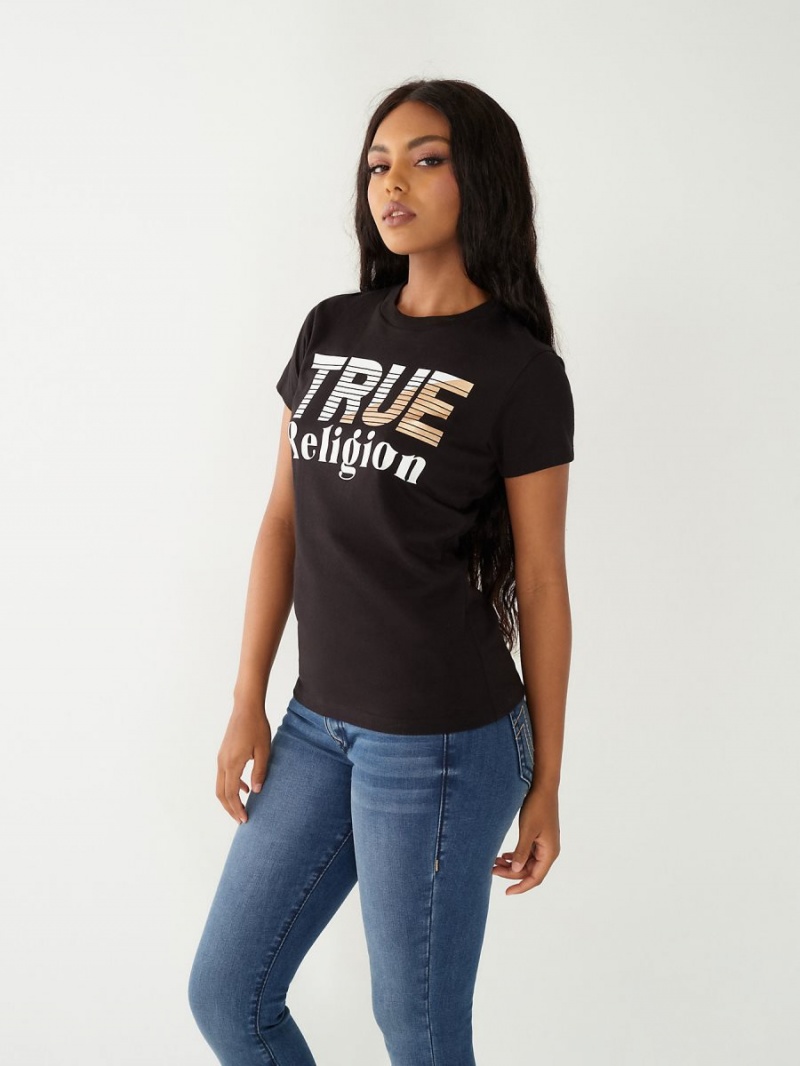 Black True Religion Logo T Shirts | 0867-TBHXG