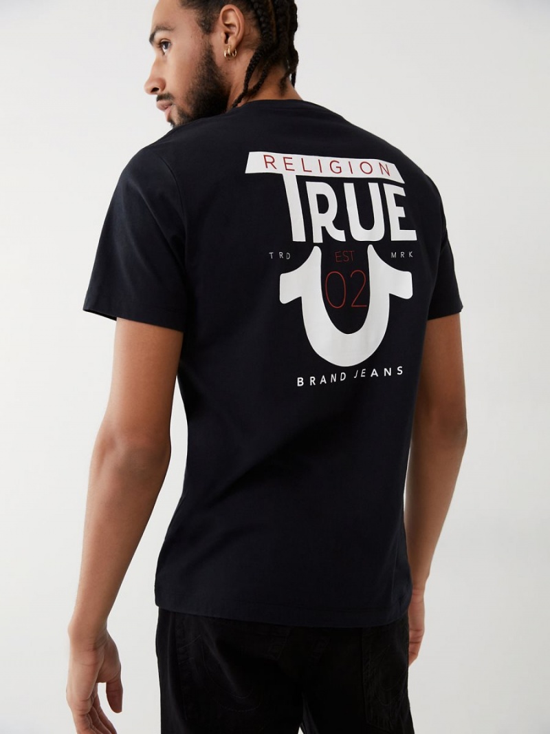 Black True Religion Logo T Shirts | 2176-JUACI