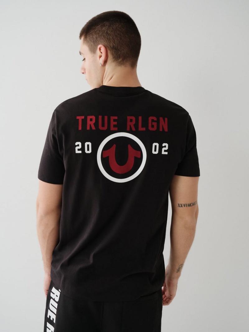 Black True Religion Logo T Shirts | 5104-RCKTE