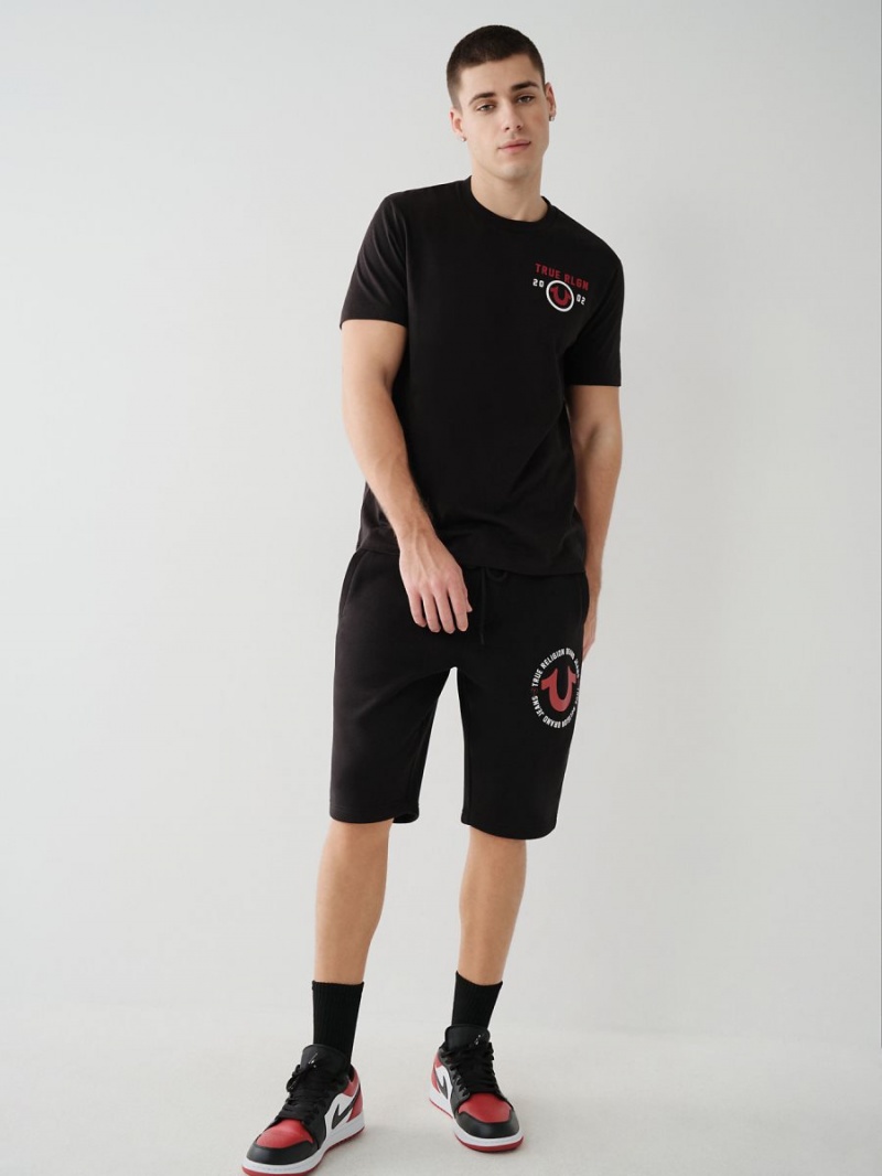 Black True Religion Logo T Shirts | 5104-RCKTE