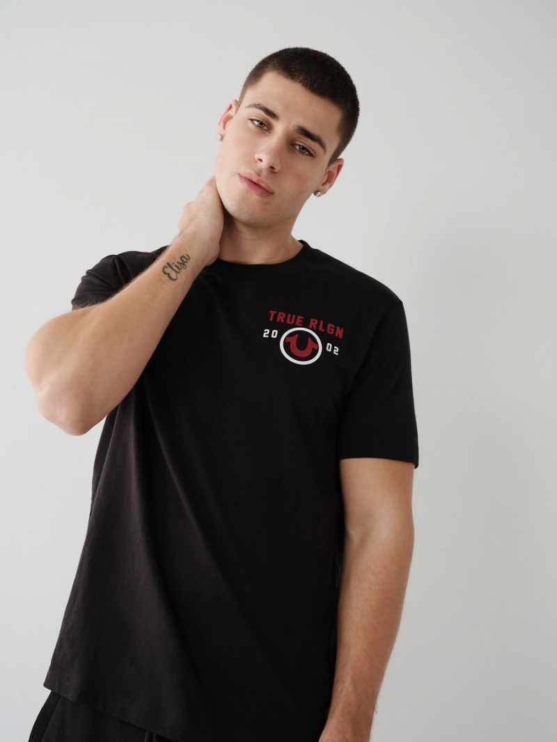 Black True Religion Logo T Shirts | 5104-RCKTE