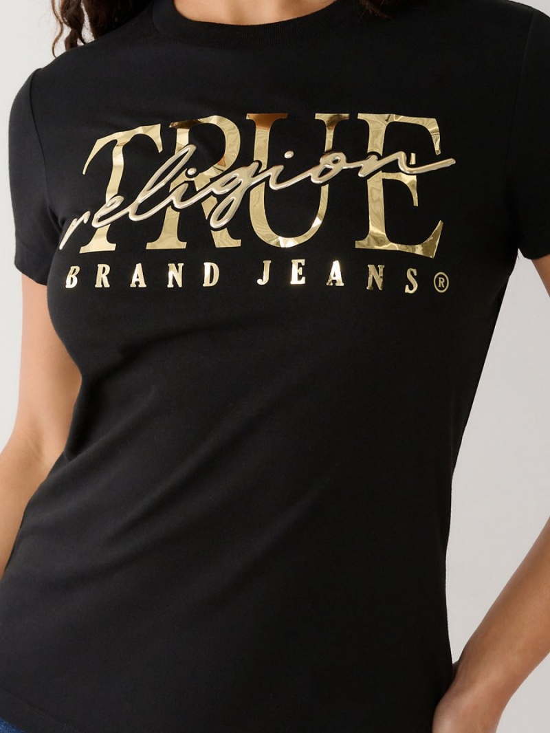 Black True Religion Logo T Shirts | 5917-YILMX