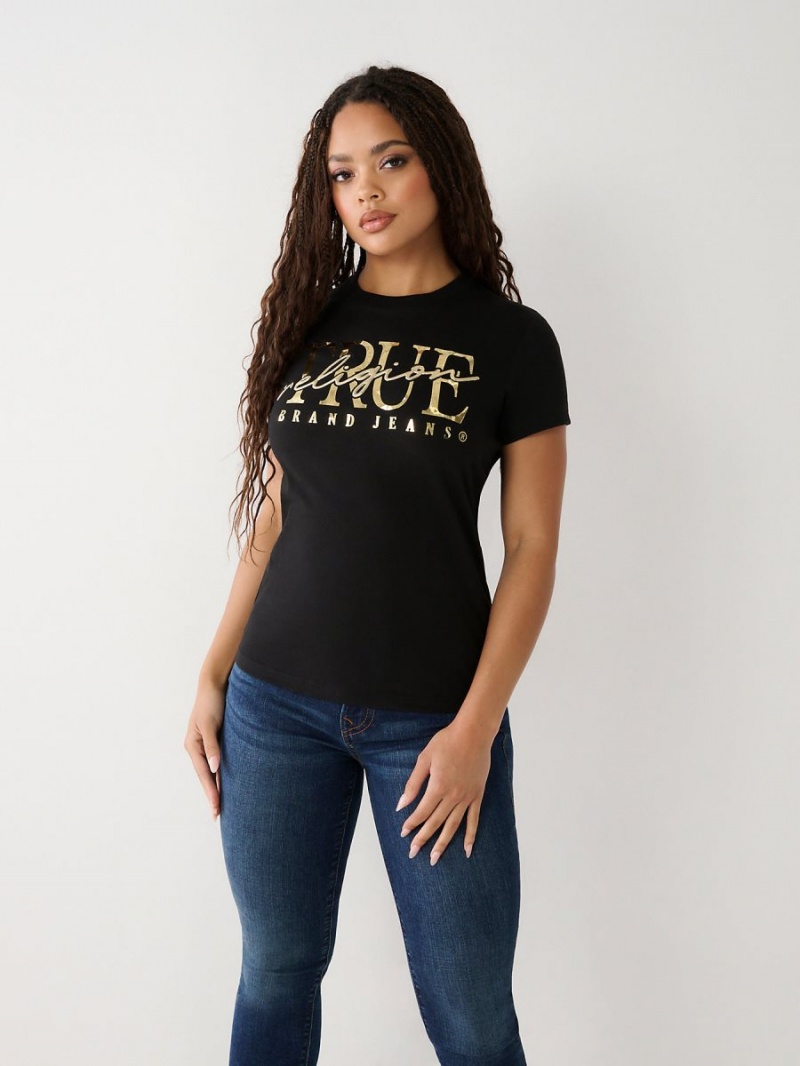 Black True Religion Logo T Shirts | 5917-YILMX