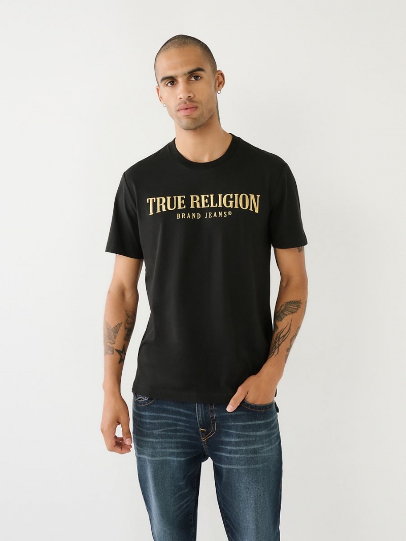 Black True Religion Logo T Shirts | 6204-HIGPM