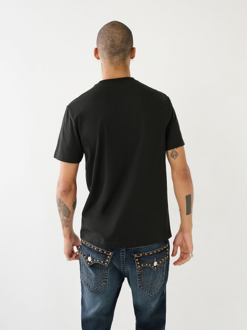 Black True Religion Logo T Shirts | 6204-HIGPM