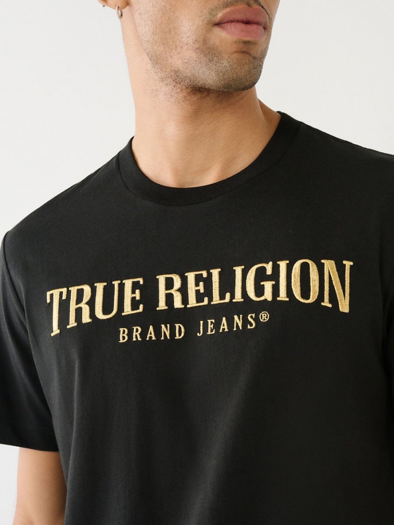 Black True Religion Logo T Shirts | 6204-HIGPM