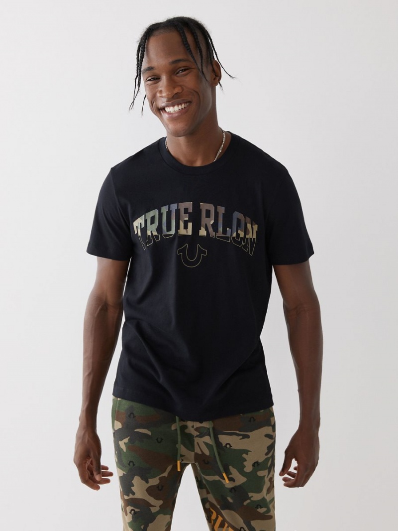 Black True Religion Logo T Shirts | 8351-YMCSH