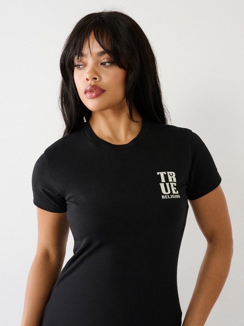 Black True Religion Logo T Shirts | 9812-ZUXNF