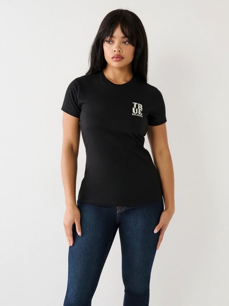 Black True Religion Logo T Shirts | 9812-ZUXNF