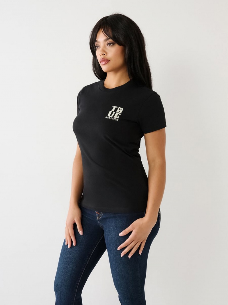 Black True Religion Logo T Shirts | 9812-ZUXNF