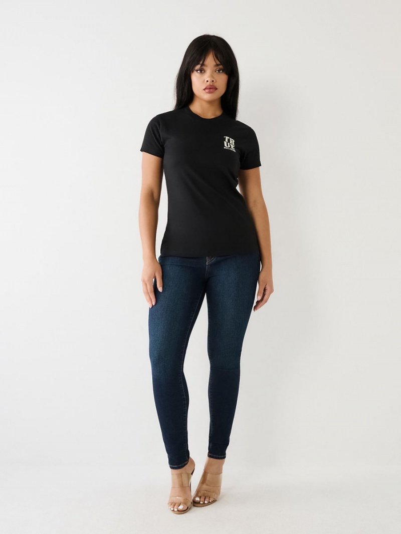 Black True Religion Logo T Shirts | 9812-ZUXNF