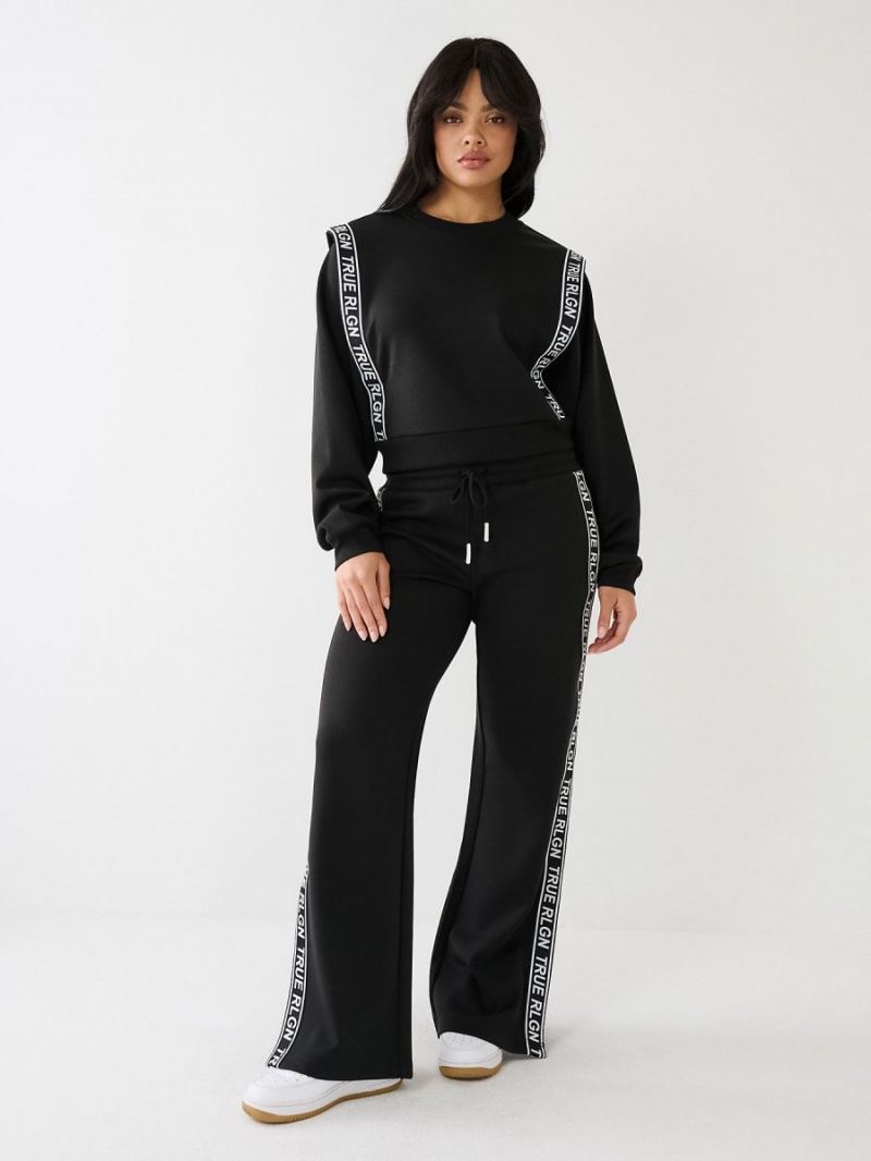 Black True Religion Logo Trim Split Track Pants | 0387-JNWDP