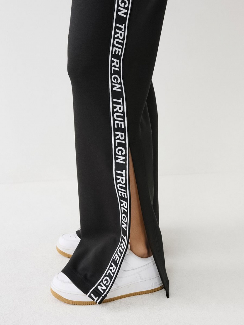 Black True Religion Logo Trim Split Track Pants | 0387-JNWDP