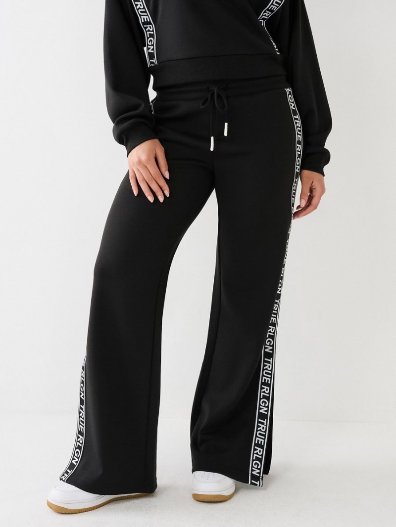 Black True Religion Logo Trim Split Track Pants | 0387-JNWDP