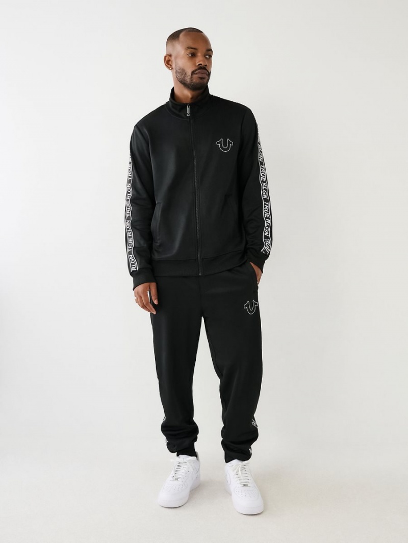 Black True Religion Logo Trim Track Jacket | 4726-OABMJ