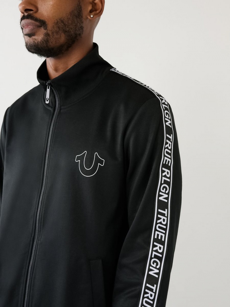 Black True Religion Logo Trim Track Jacket | 4726-OABMJ