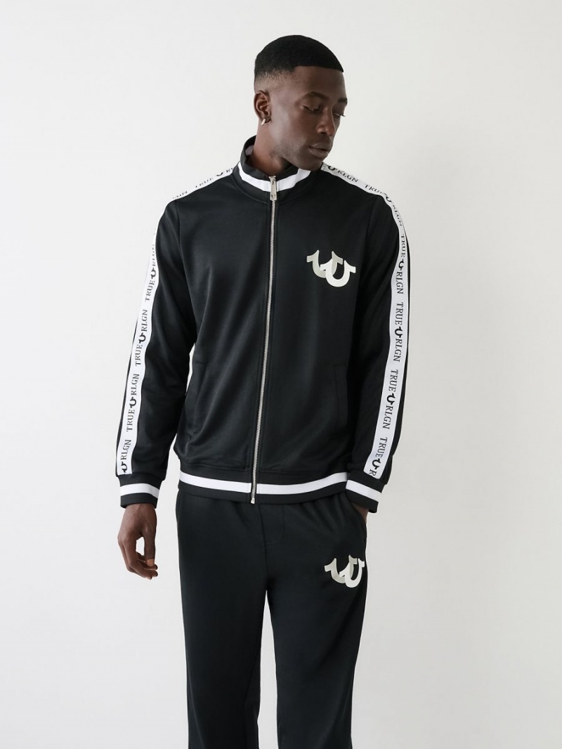 Black True Religion Logo Trim Track Jacket | 9854-XJHAF