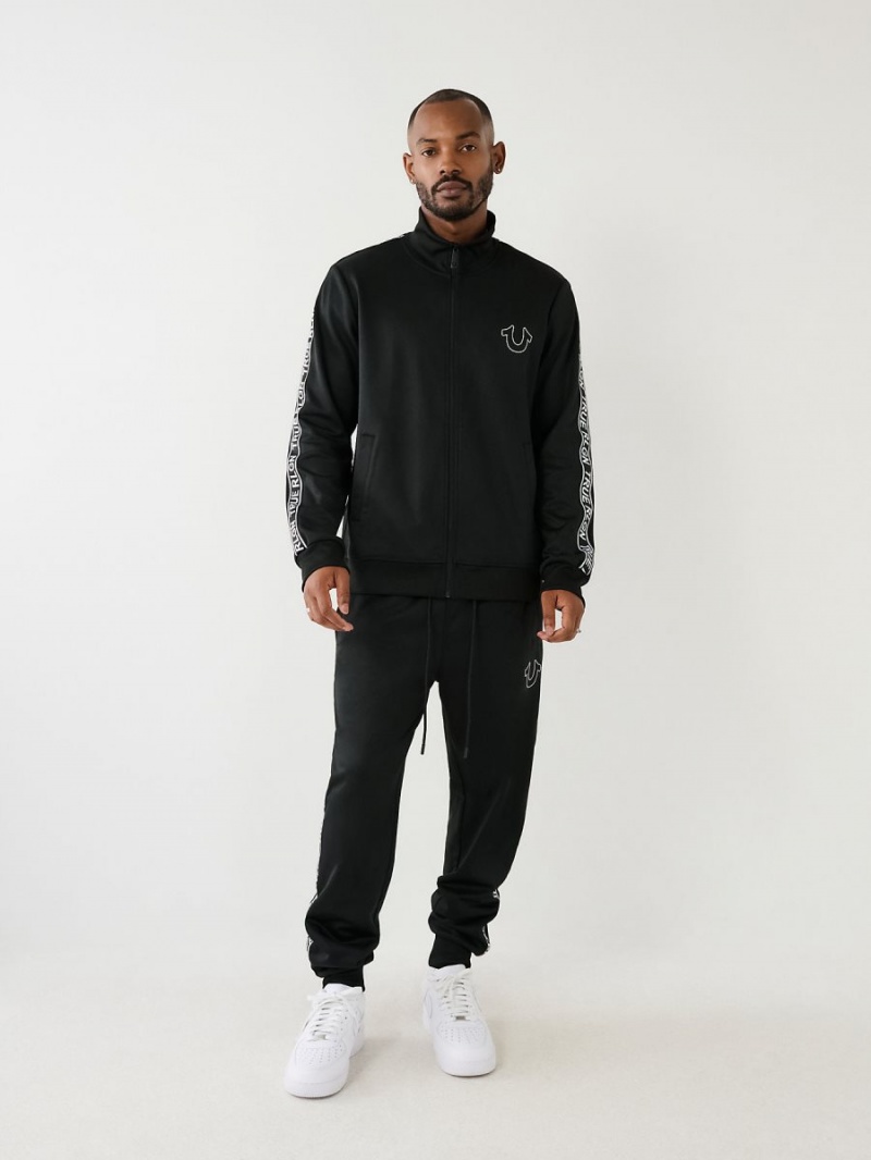 Black True Religion Logo Trim Track Jogger | 6157-YVNTE