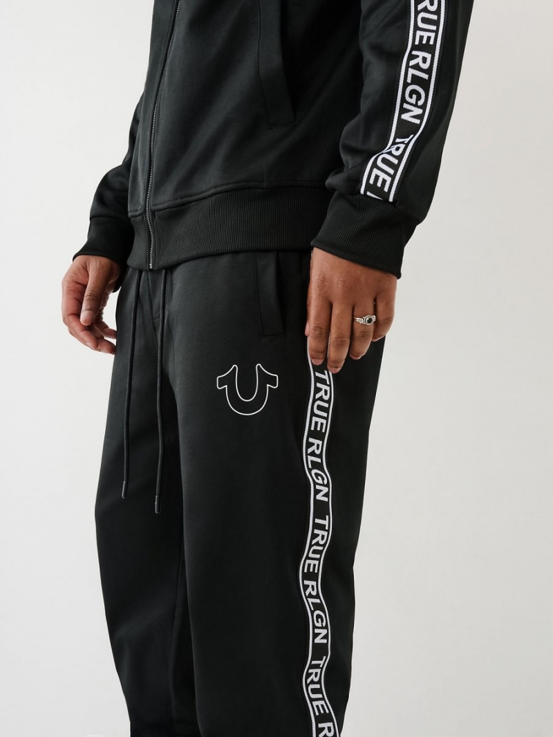 Black True Religion Logo Trim Track Jogger | 6157-YVNTE