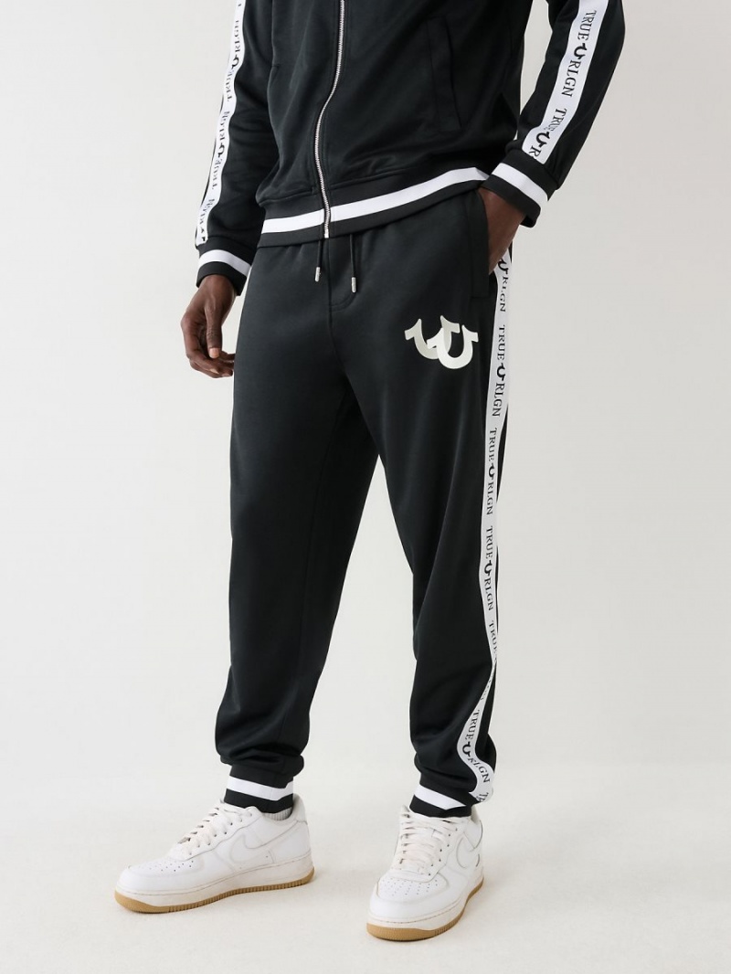 Black True Religion Logo Trim Track Pants | 4752-AYEZN