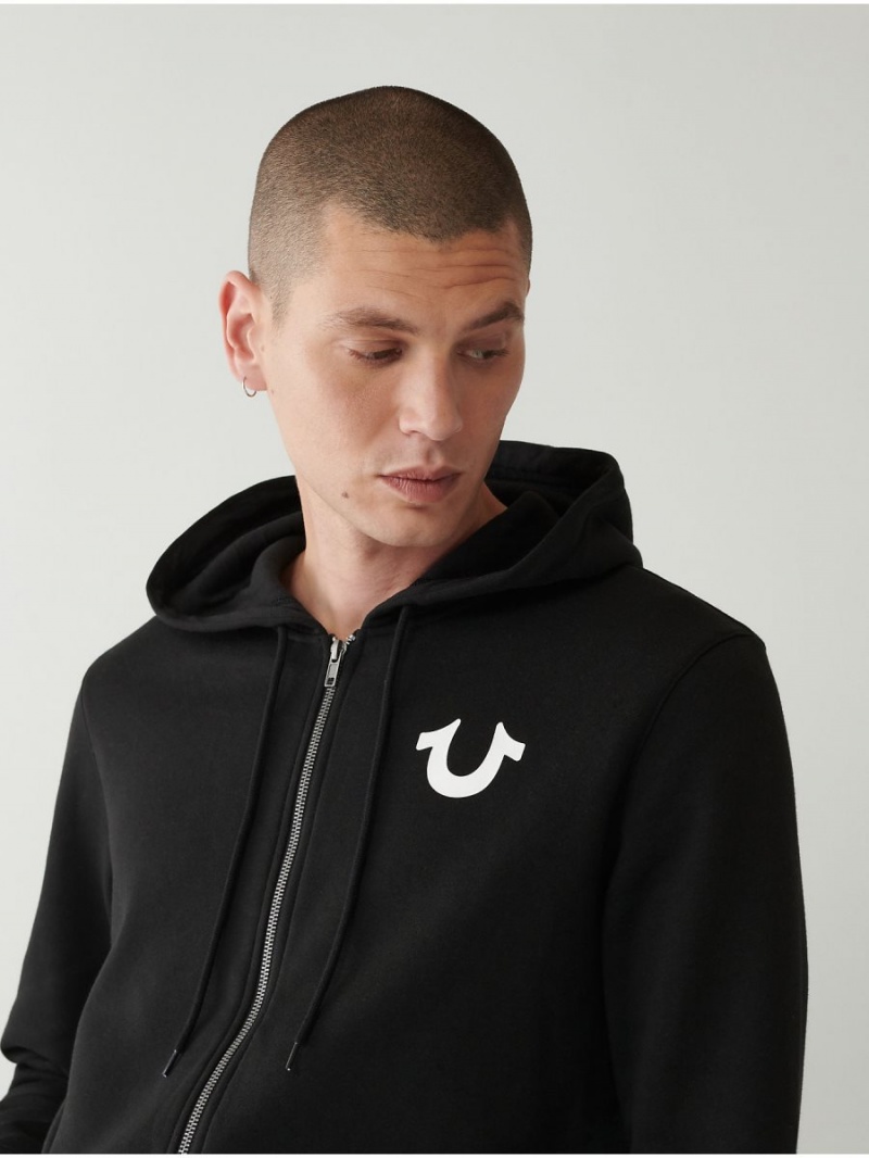 Black True Religion Logo Zip Hoodie | 3596-XPZKJ