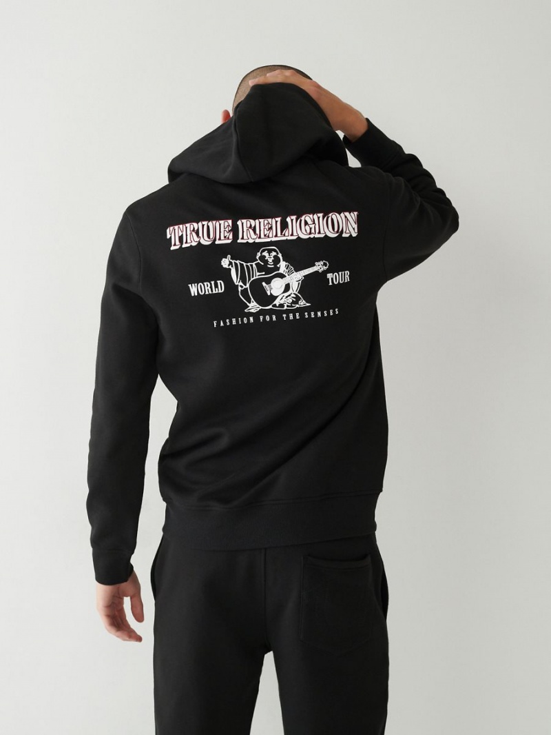 Black True Religion Logo Zip Hoodie | 3596-XPZKJ