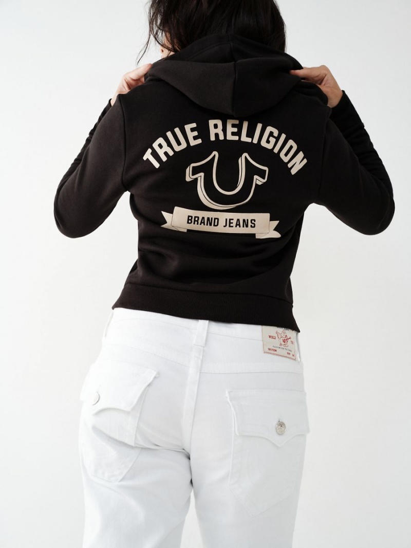 Black True Religion Logo Zip Hoodie | 5862-EGXTD