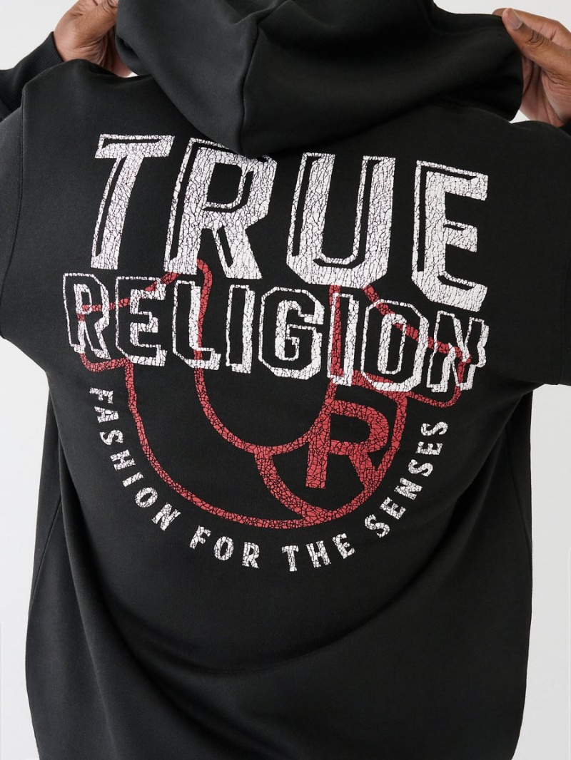 Black True Religion Logo Zip Hoodie | 7296-OKWJH