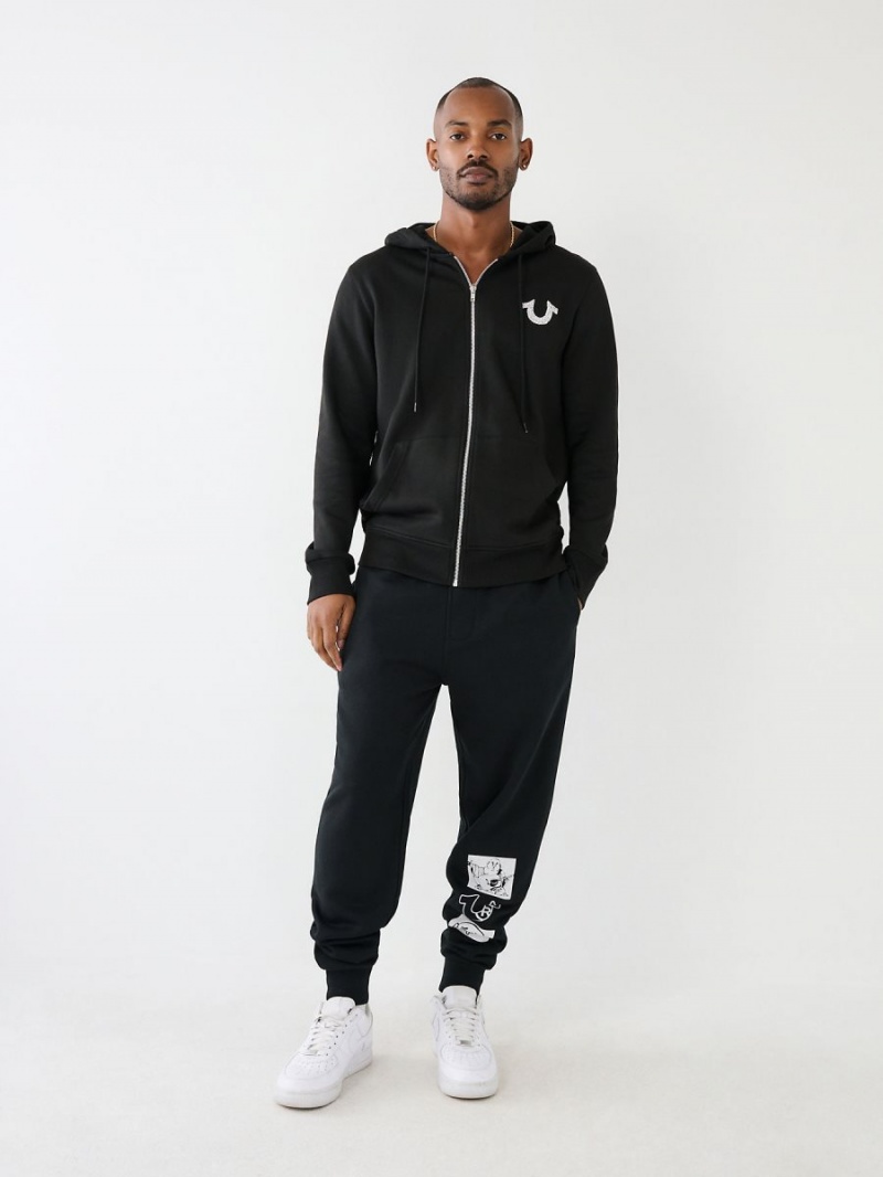 Black True Religion Logo Zip Hoodie | 7296-OKWJH