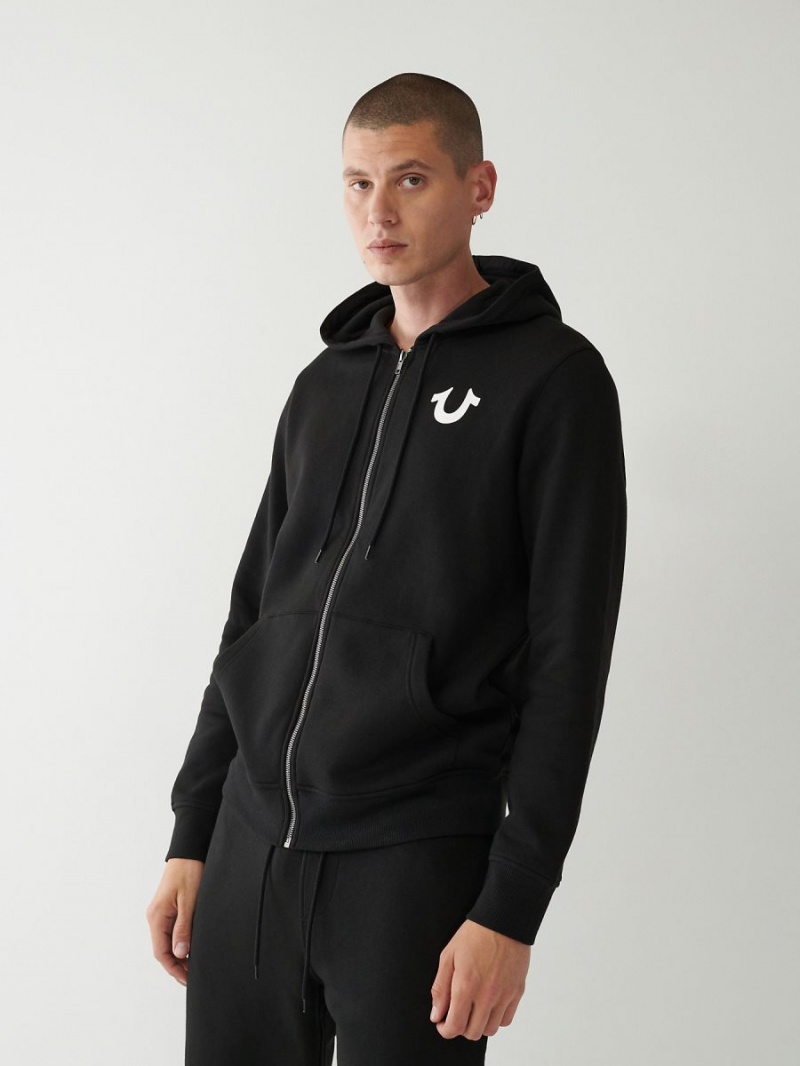 Black True Religion Logo Zip Hoodie | 8405-IWEPT