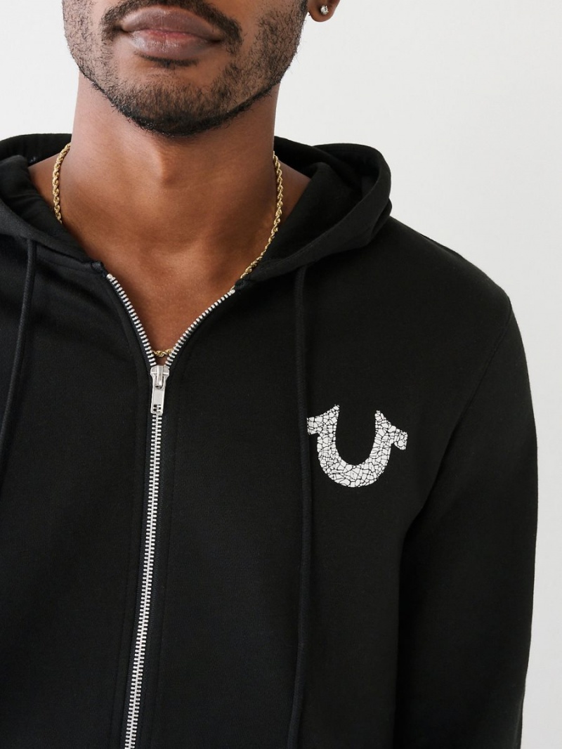 Black True Religion Logo Zip Hoodie | 8921-UZBYD