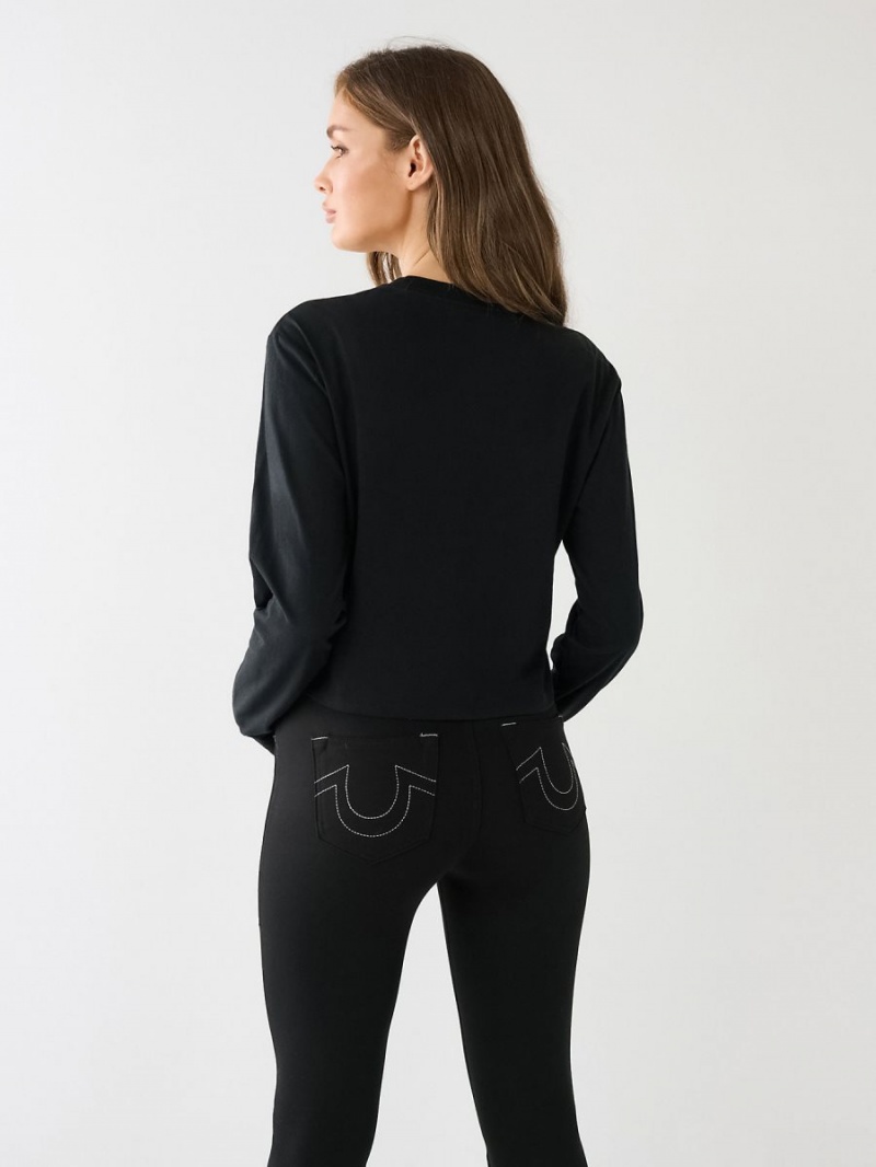 Black True Religion Long Sleeve Logo Crop T Shirts | 9351-KBITO