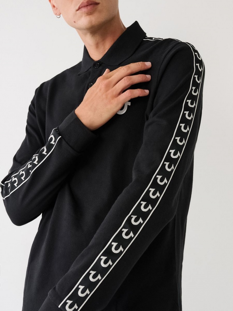 Black True Religion Long Sleeve Logo Polo Shirts | 1792-PIAYL