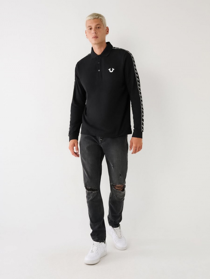 Black True Religion Long Sleeve Logo Polo Shirts | 1792-PIAYL