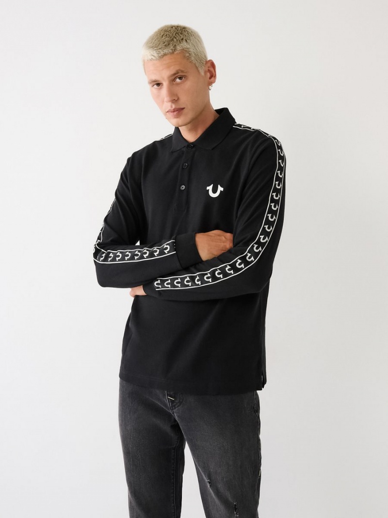 Black True Religion Long Sleeve Logo Polo Shirts | 1792-PIAYL