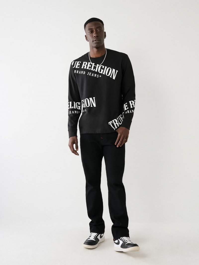 Black True Religion Long Sleeve Logo Relaxed T Shirts | 2541-DZSGU