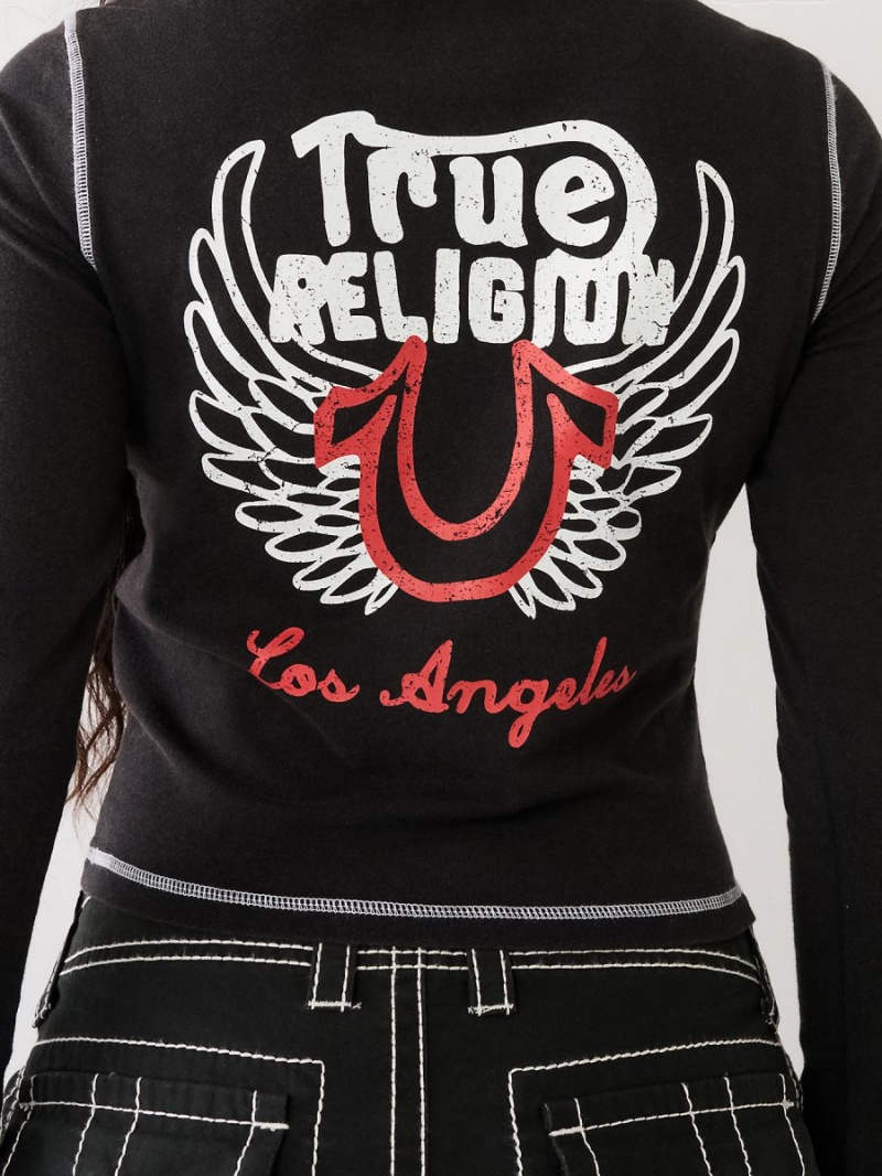 Black True Religion Long Sleeve Logo T Shirts | 1478-TWJKN