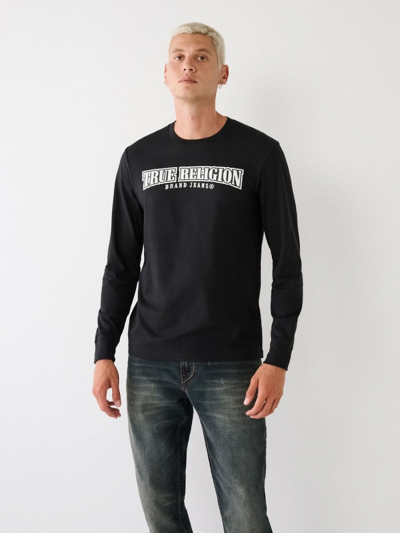 Black True Religion Long Sleeve Logo T Shirts | 1593-OWLFR